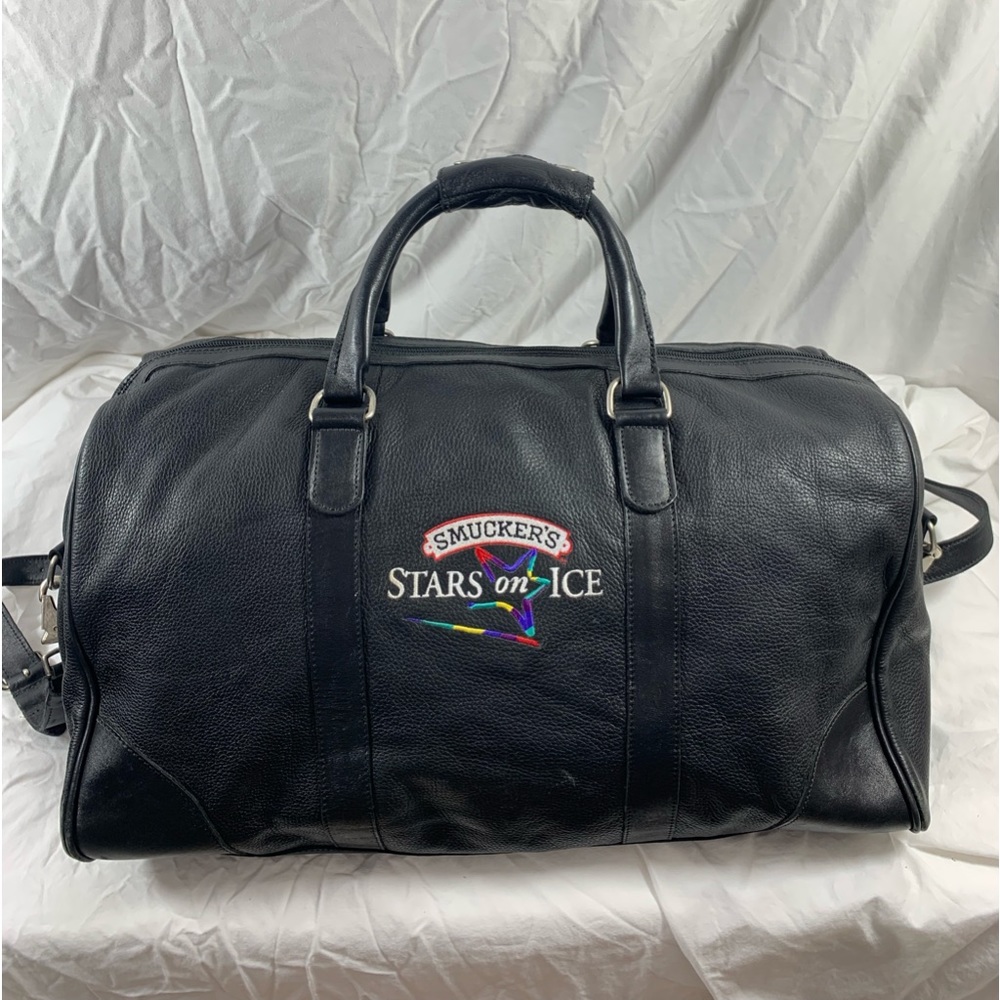 Genuine vintage ROOTS Canada black leather duffle travel bag carry all Smuckers